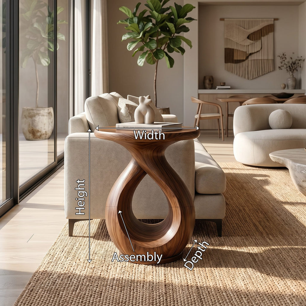 Japandi Twisted Side Table Contemporary Reading Nook, solid wood, built to order