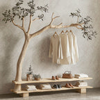 Wall Mount Coat Rack Hall Tree with Bench Shoe Storage, solid wood, built to order