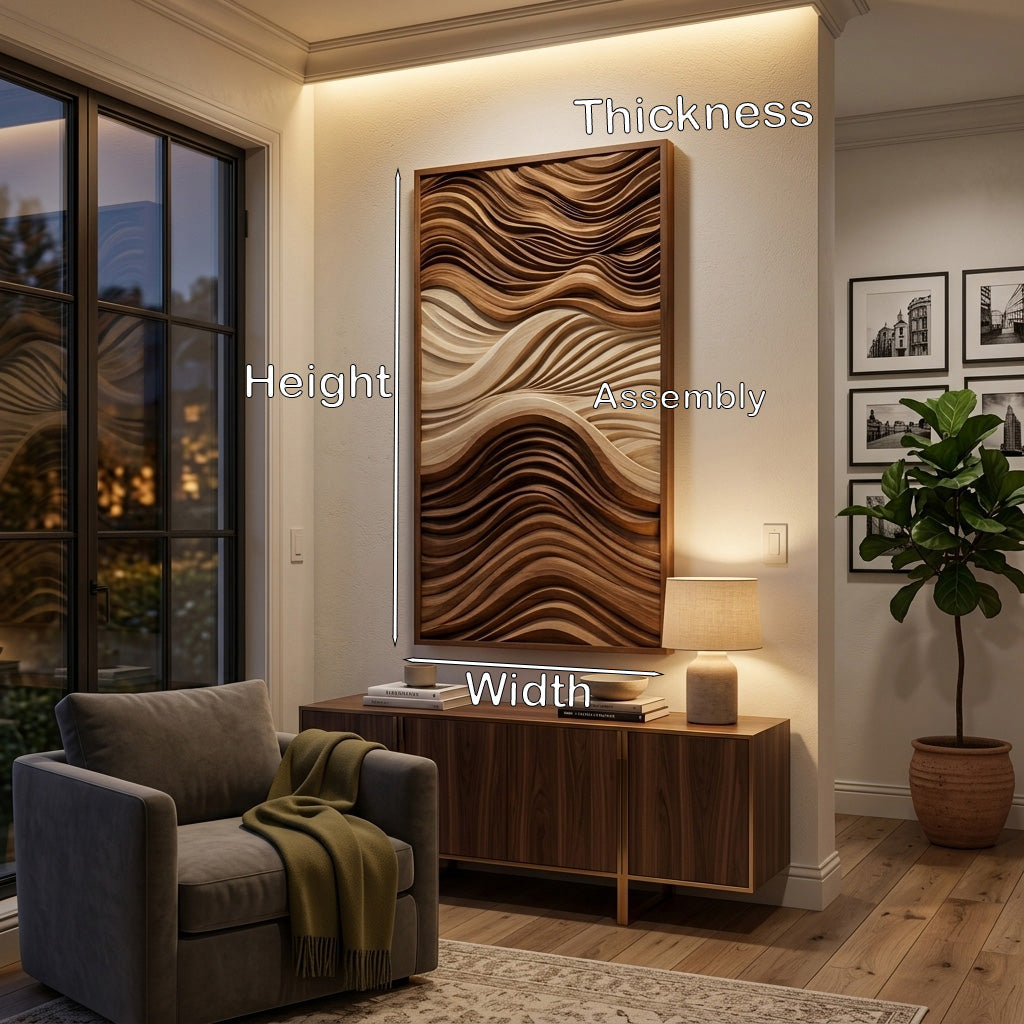 Vertical Sculptural Wall Art with Wave Carved Design, solid wood, built to order, view 8