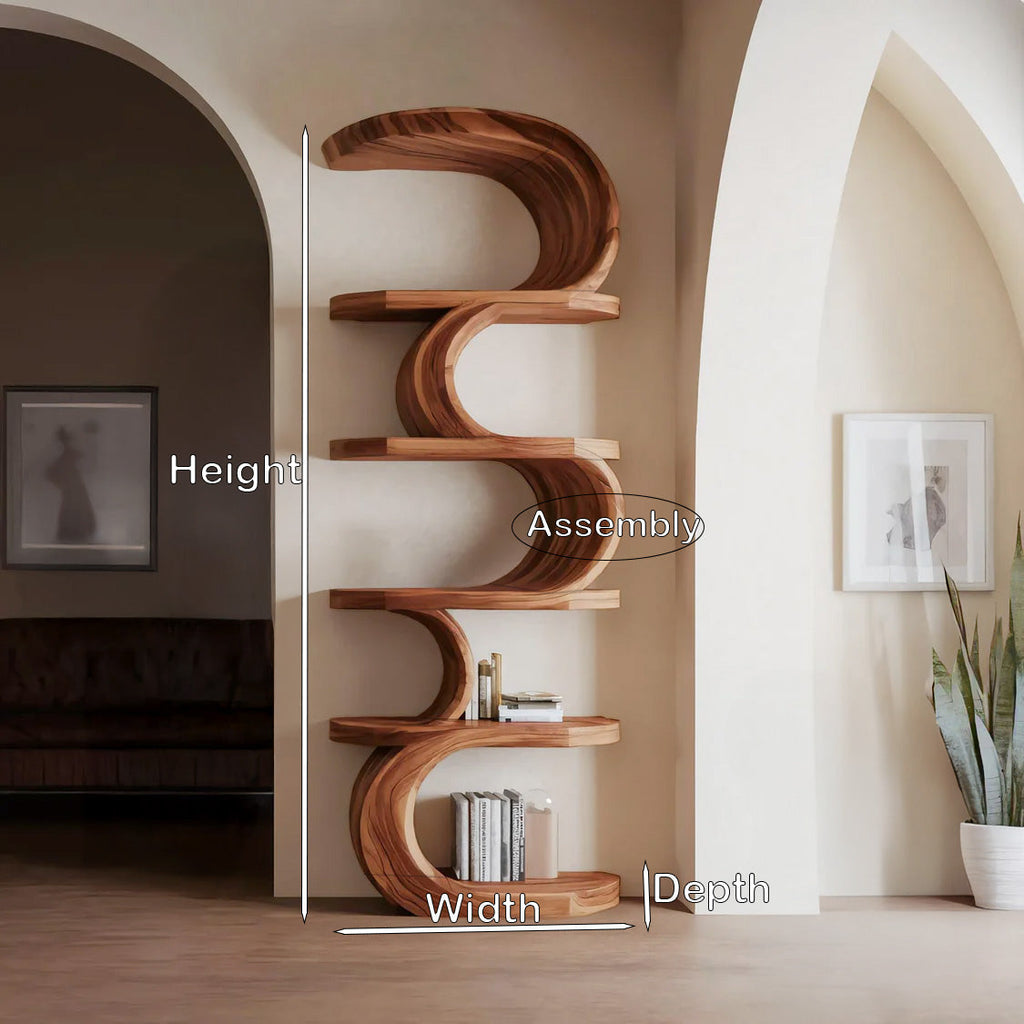Modern Curved Bookshelf, solid wood, built to order