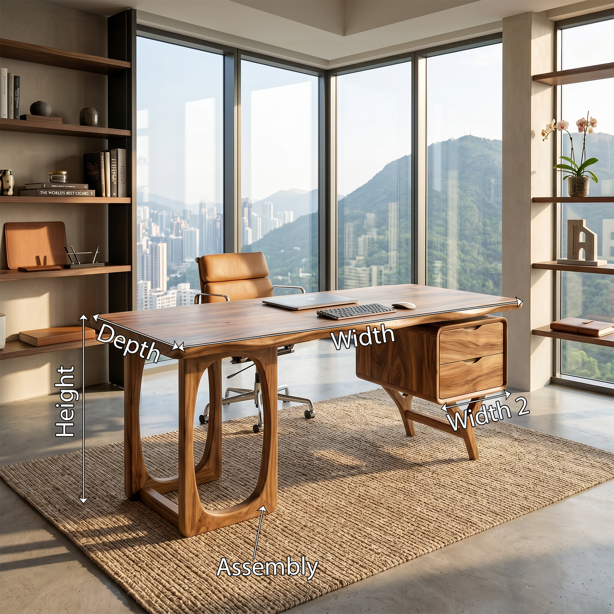 Organic Dual Pedestal Executive Desk Office, solid wood, built to order, view 8