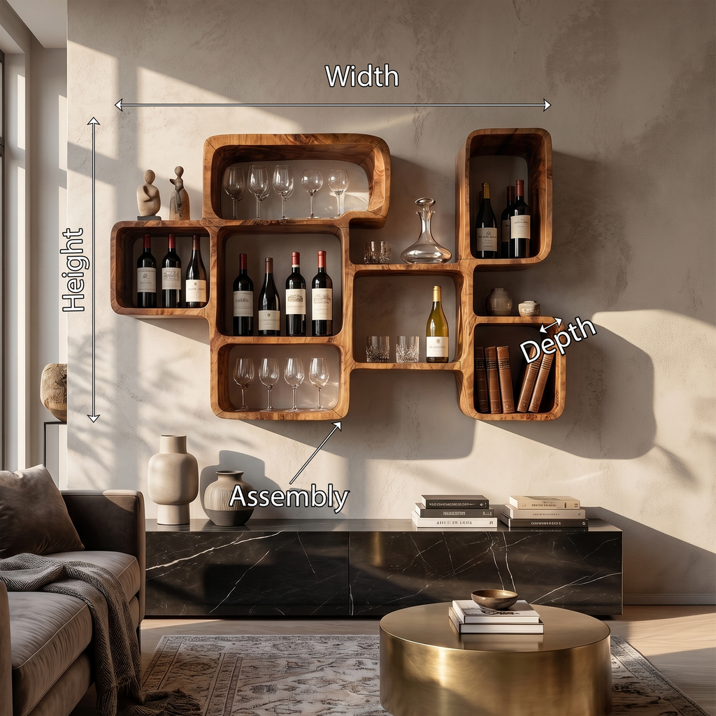 Organic Modern Wall Wine Rack, solid wood, built to order, view 8