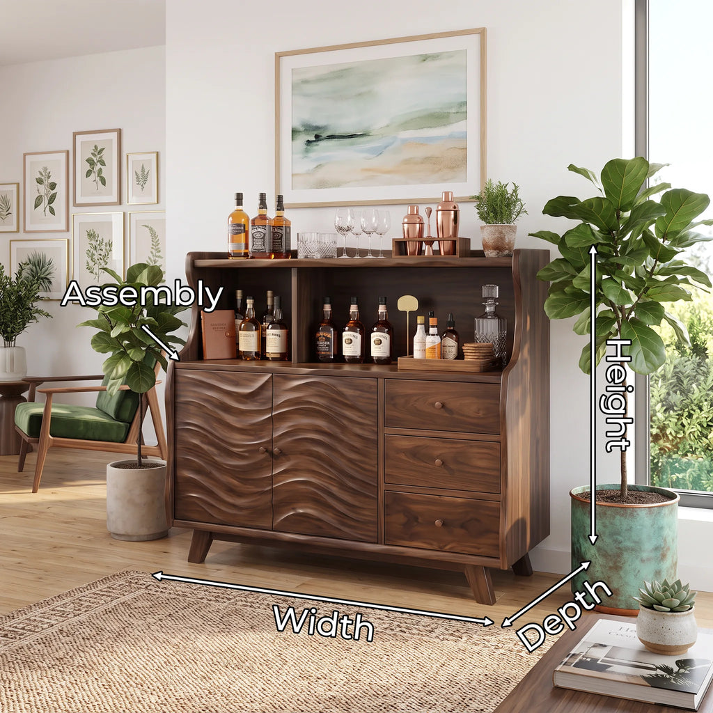 Mid Century Liquor Cabinet with Storage Living Room, solid wood, built to order