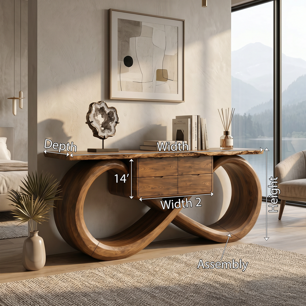 Organic Sculptural Console Table Contemporary Hallway, solid wood, built to order, view 8