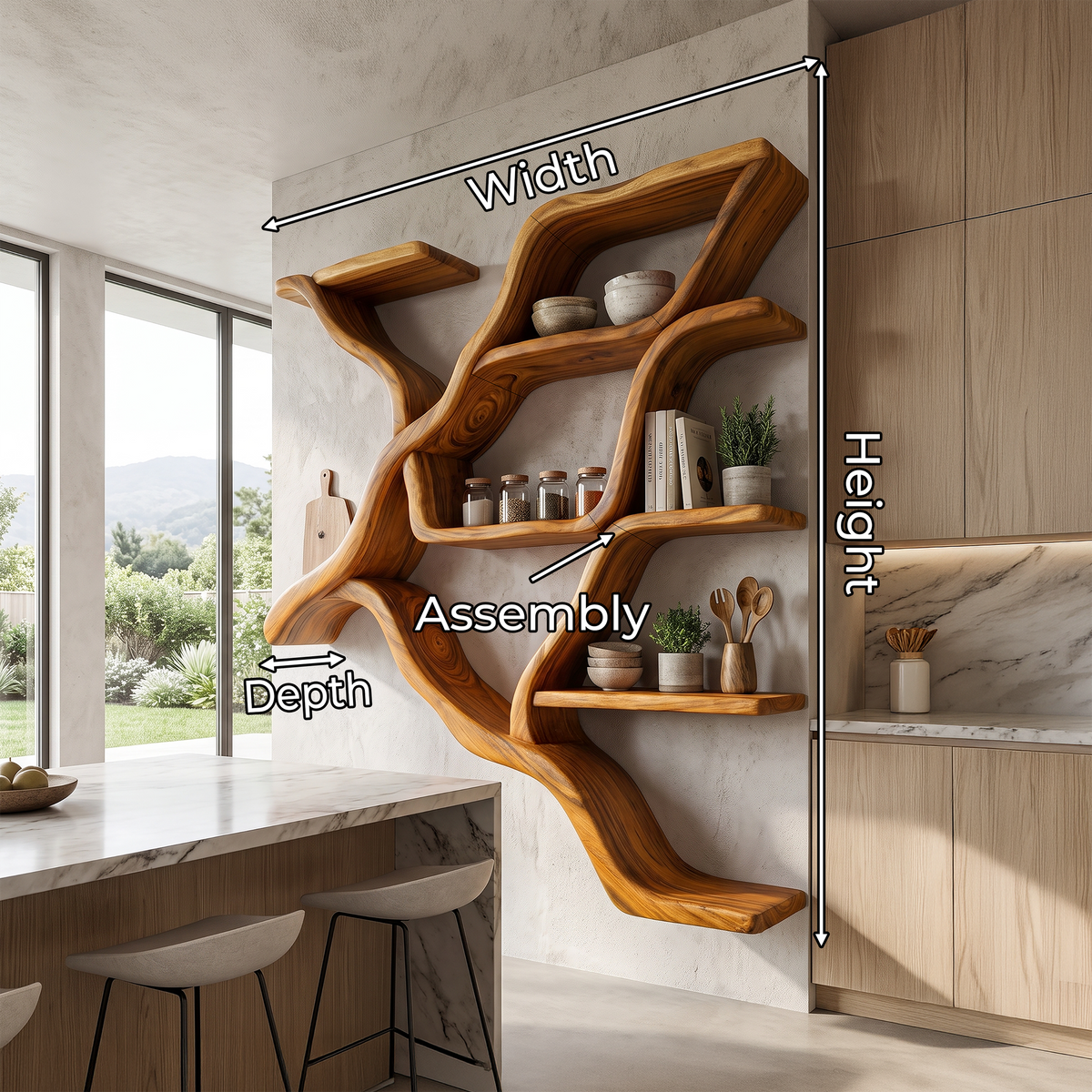 Organic Tree Branch Wall Mounted Shelves, solid wood, built to order, view 8