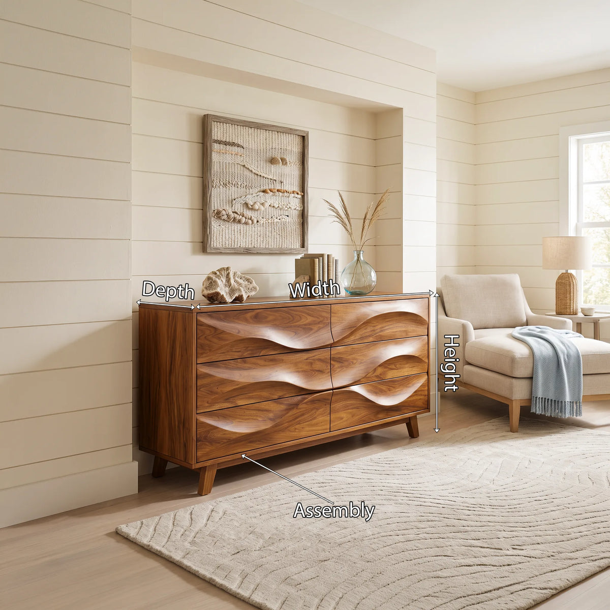 Minimalist Wave Closet Dresser, solid wood, built to order, view 8