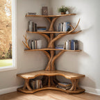 Tree Bookshelf with Corner Bench Lshaped Bench Driftwood Branch, solid wood, built to order