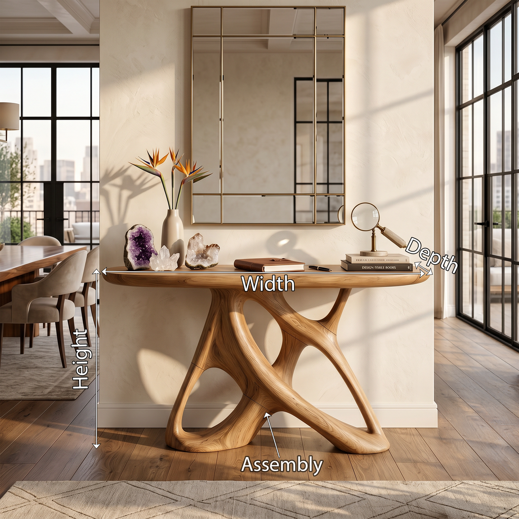 Organic Open Frame Console Table Designer Foyer, solid wood, built to order, view 8
