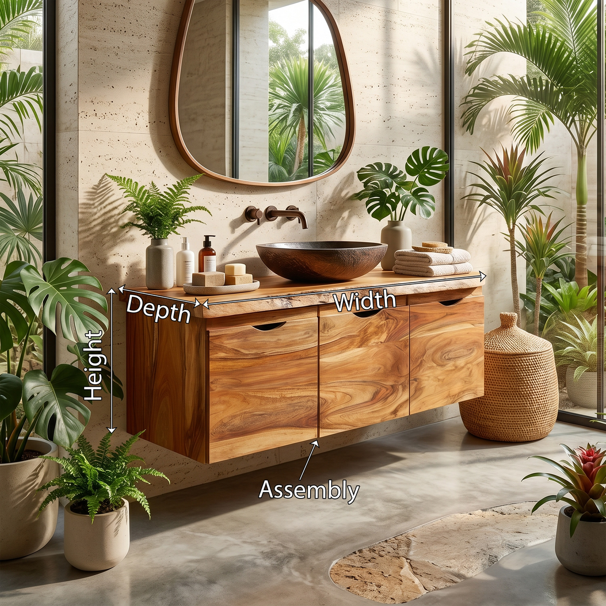 Minimalist Double Sink Vanity Garden Bathroom, solid wood, built to order, view 8