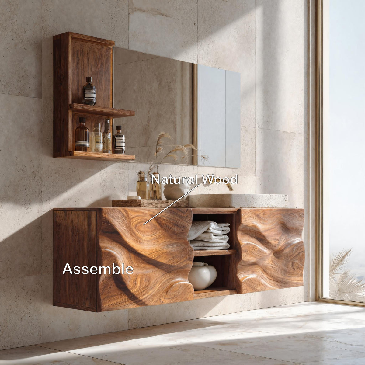 Handcrafted Wall Bathroom Vanity, solid wood, built to order