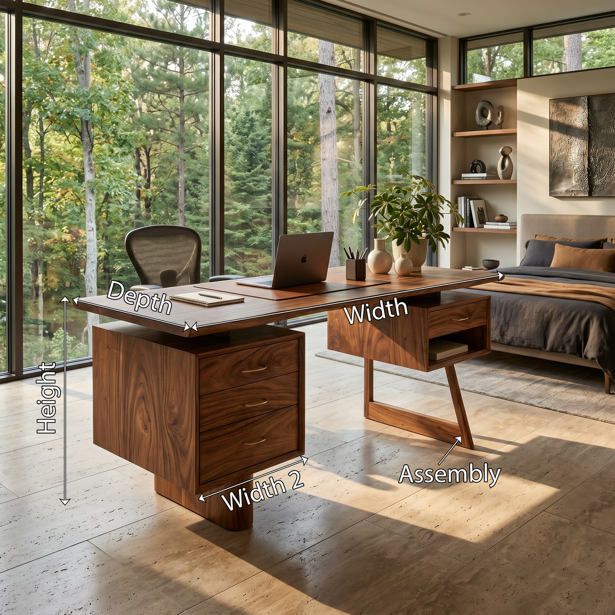 Minimalist Executive Desk Home Workspace, solid wood, built to order, view 8