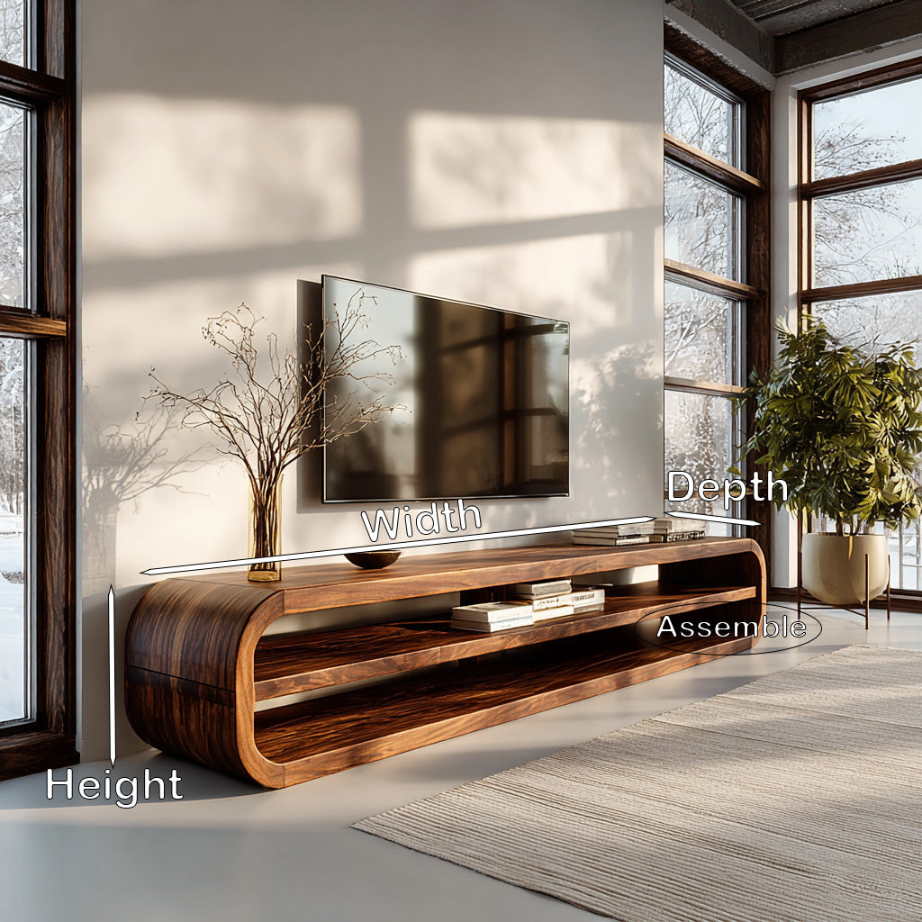 Contemporary TV Console with Open Storage, solid wood, built to order