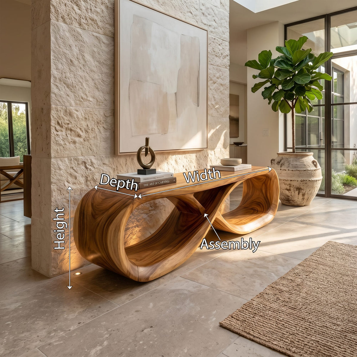Curved Wooden Bench Residence, solid wood, built to order