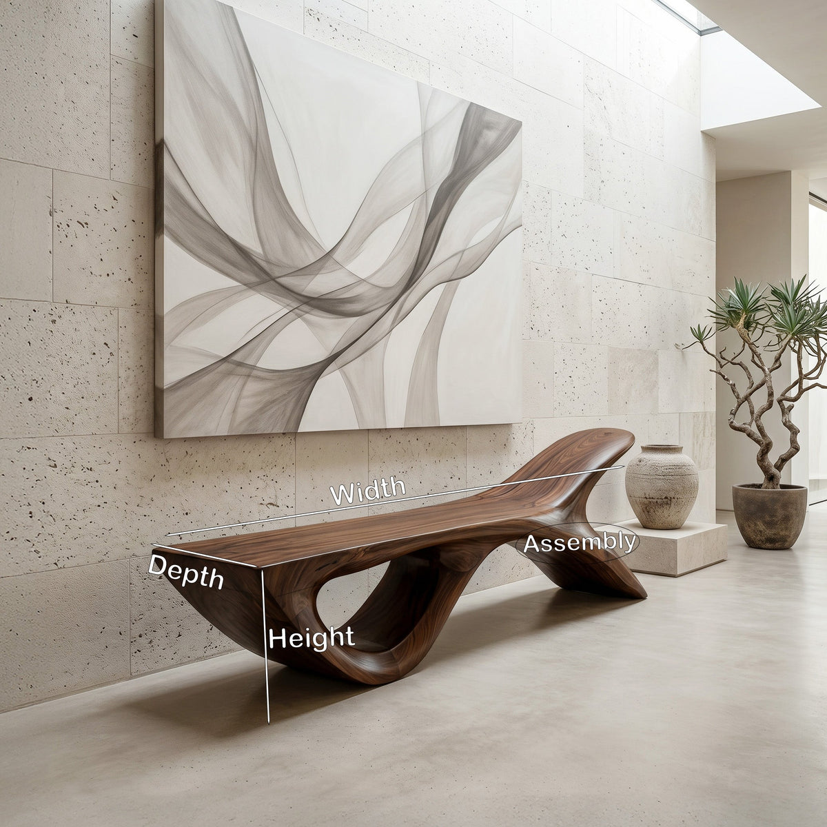 Wooden Bench with Fish Tail Shape, solid wood, built to order