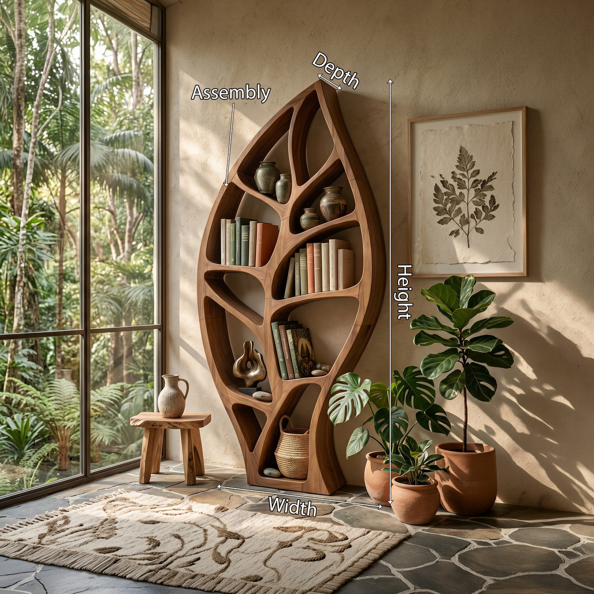 Minimalist Open Bookcase, solid wood, built to order, view 8