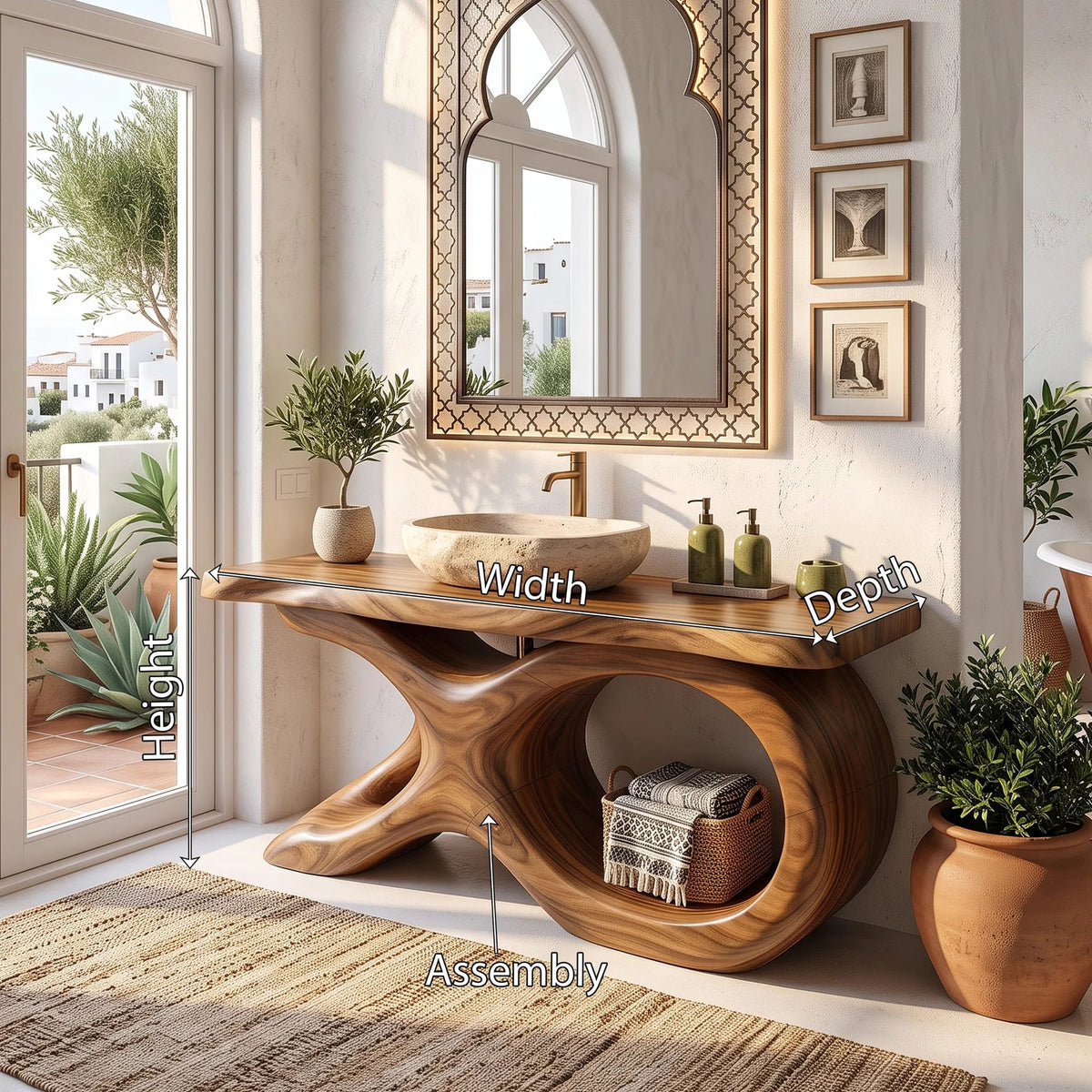 Mediterranean Bathroom Vanity Cabinet Villa, solid wood, built to order