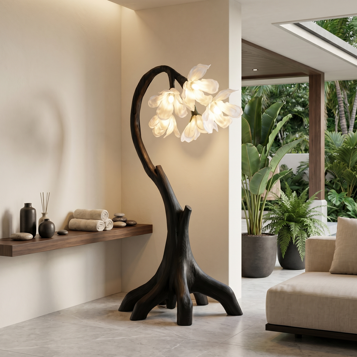 Organic Floral Floor Lamp, solid wood, built to order, view 4