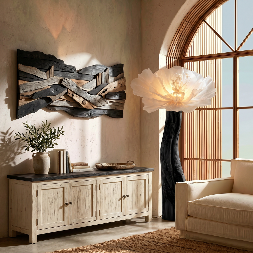 Artistic Flower Floor Lamp Sculptural Base, solid wood, built to order, view 4