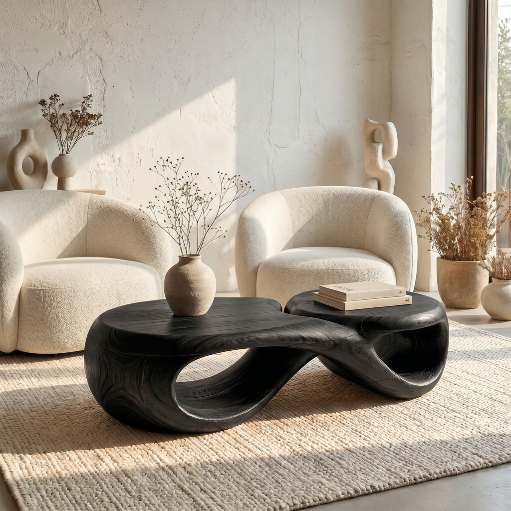 Coffee Table with Sculptural Curved Design, solid wood, built to order, view 4