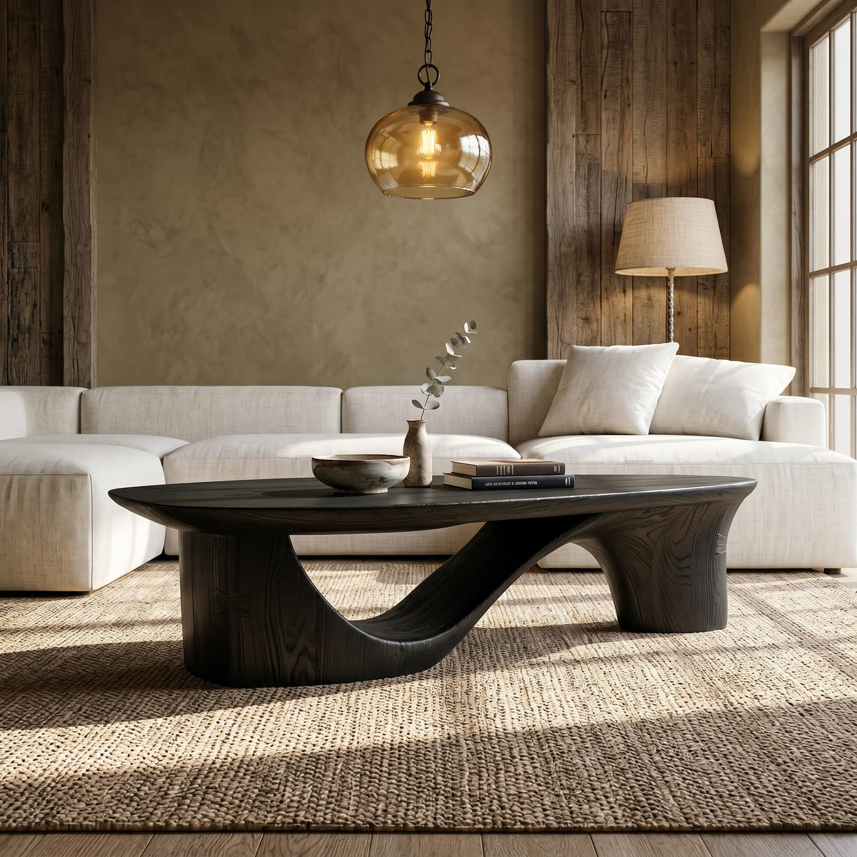 Contemporary Coffee Table with Sculptural Base, solid wood, built to order