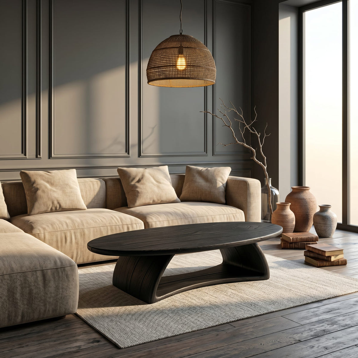 Contemporary Coffee Table with Sculptural Form, solid wood, built to order