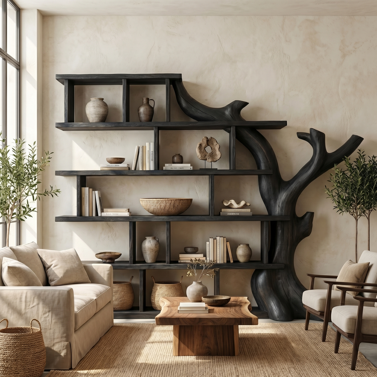 Organic Tree Bookshelf, solid wood, built to order, view 4