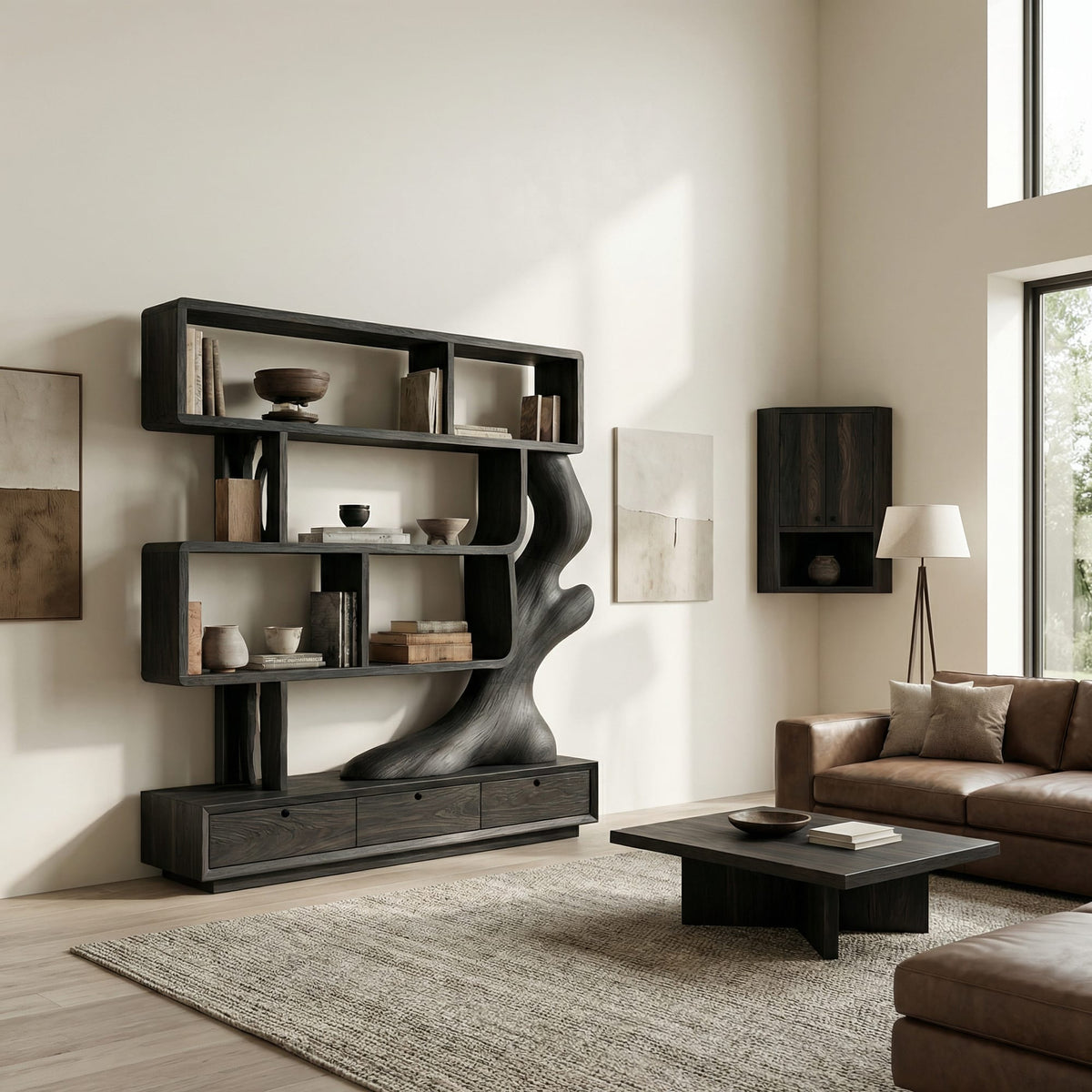 Contemporary Bookcase with Storage, solid wood, built to order