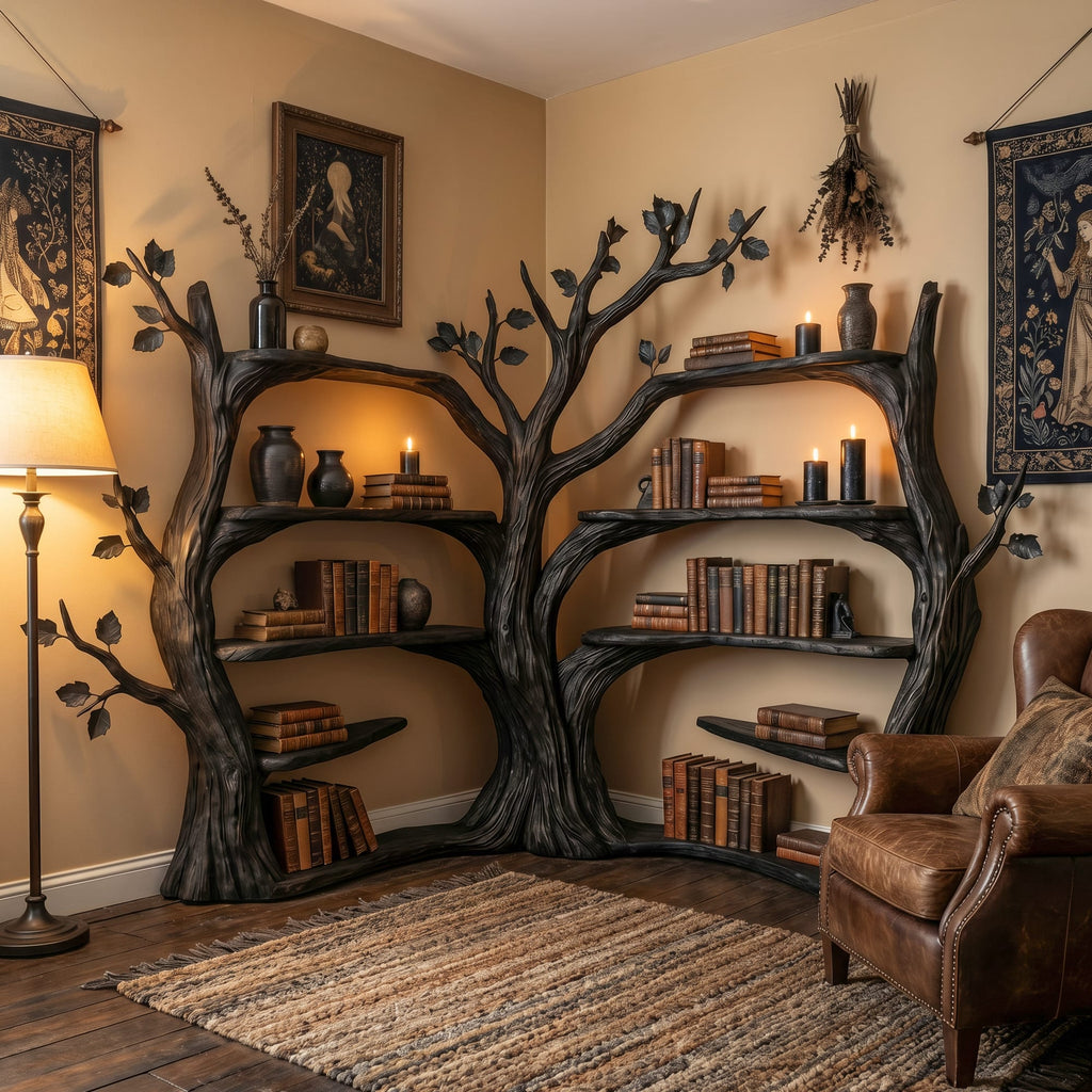 Tree Corner Bookshelf, solid wood, built to order