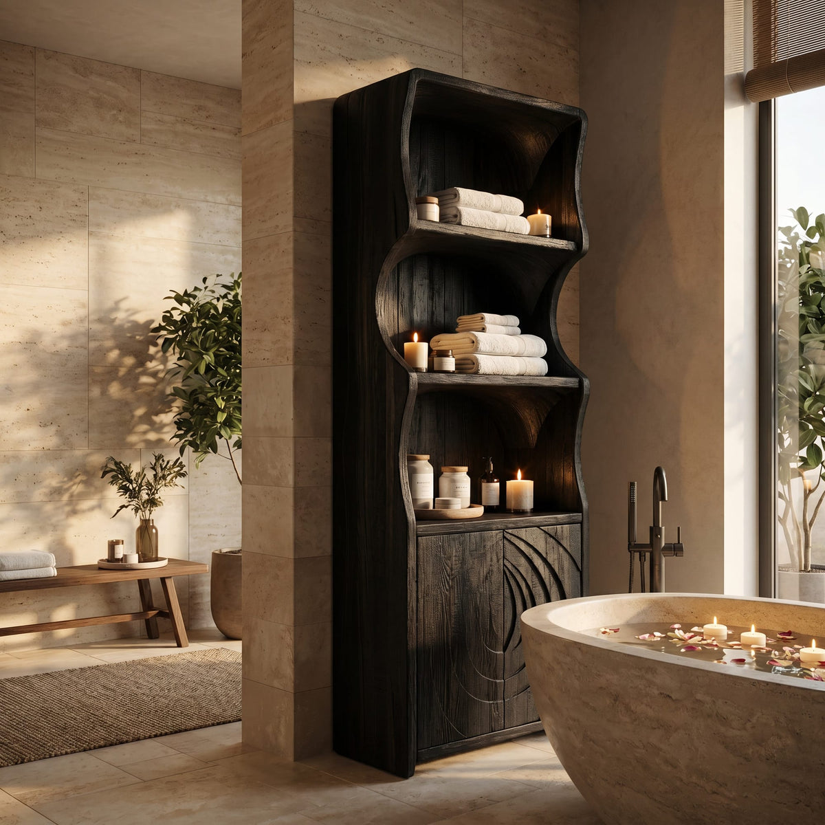 Curved Minimal Bath Shelf