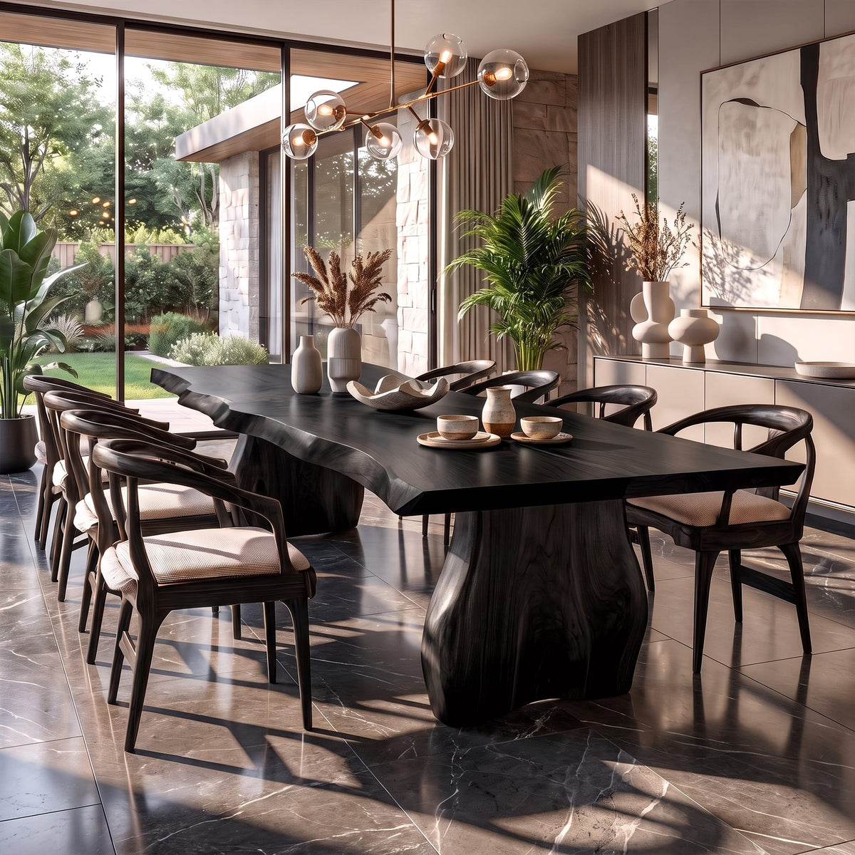 Contemporary Dining Table with Asymmetrical Edge Top, solid wood, built to order