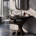 Contemporary Single Bathroom Vanity with Sculptural Branch Support, solid wood, built to order
