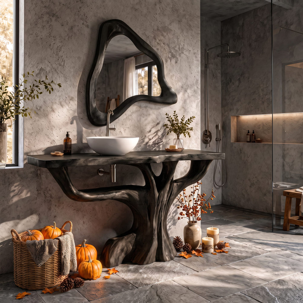Contemporary Single Bathroom Vanity with Branch Inspired Base, solid wood, built to order
