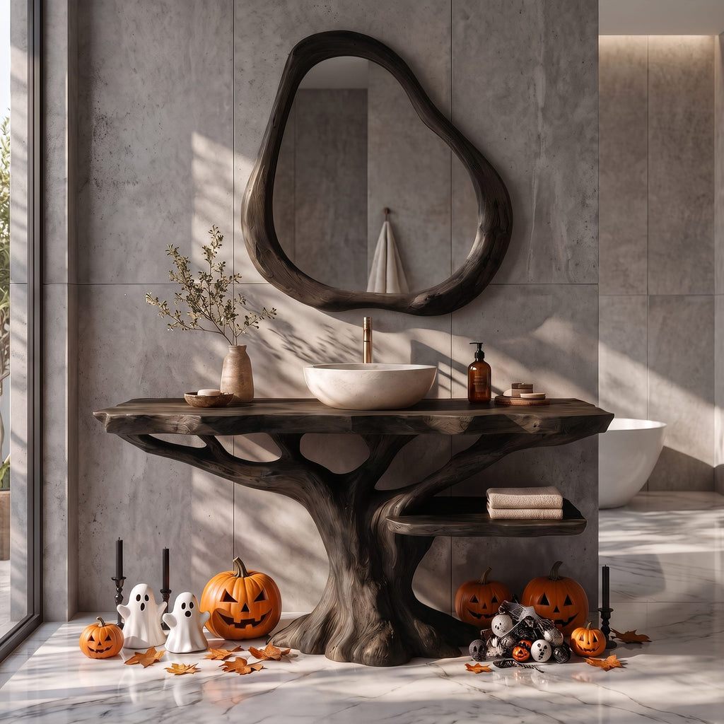 Bathroom Vanity with Lower Display Shelf, solid wood, built to order