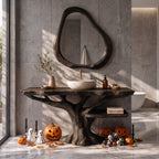 Bathroom Vanity with Lower Display Shelf, solid wood, built to order