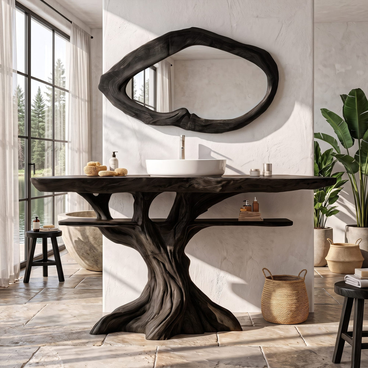 Contemporary Bathroom Vanity with Tree Inspired Frame, solid wood, built to order