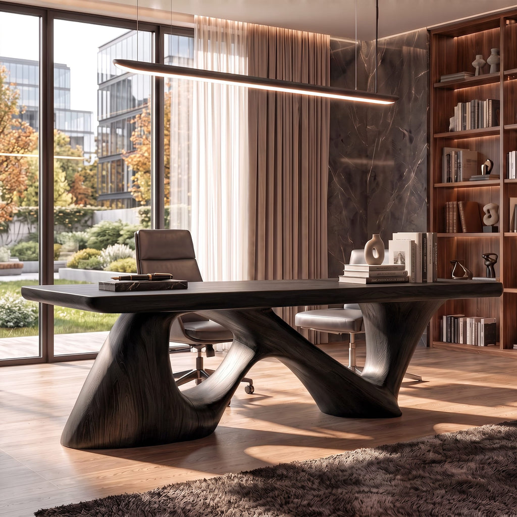 Contemporary Desk with Flowing Sculptural Legs, solid wood, built to order