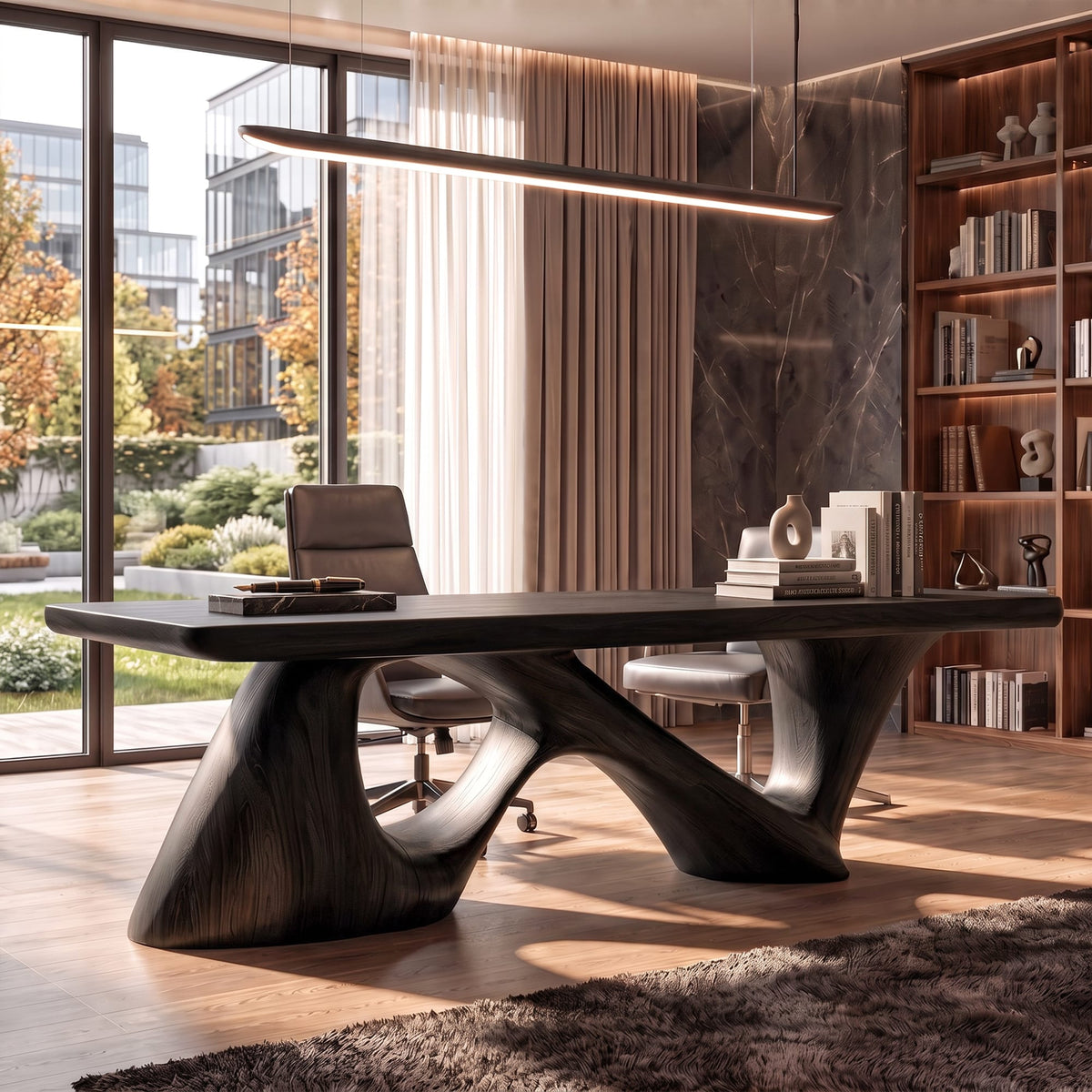 Contemporary Desk with Flowing Sculptural Legs, solid wood, built to order