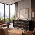 Contemporary Bedroom Dresser with Embossed Grain Front and Curved Corners, solid wood, built to order, Black finish