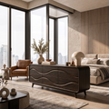 Contemporary Low Dresser with Embossed Grain Front and Curved Corners, solid wood, built to order, Black finish