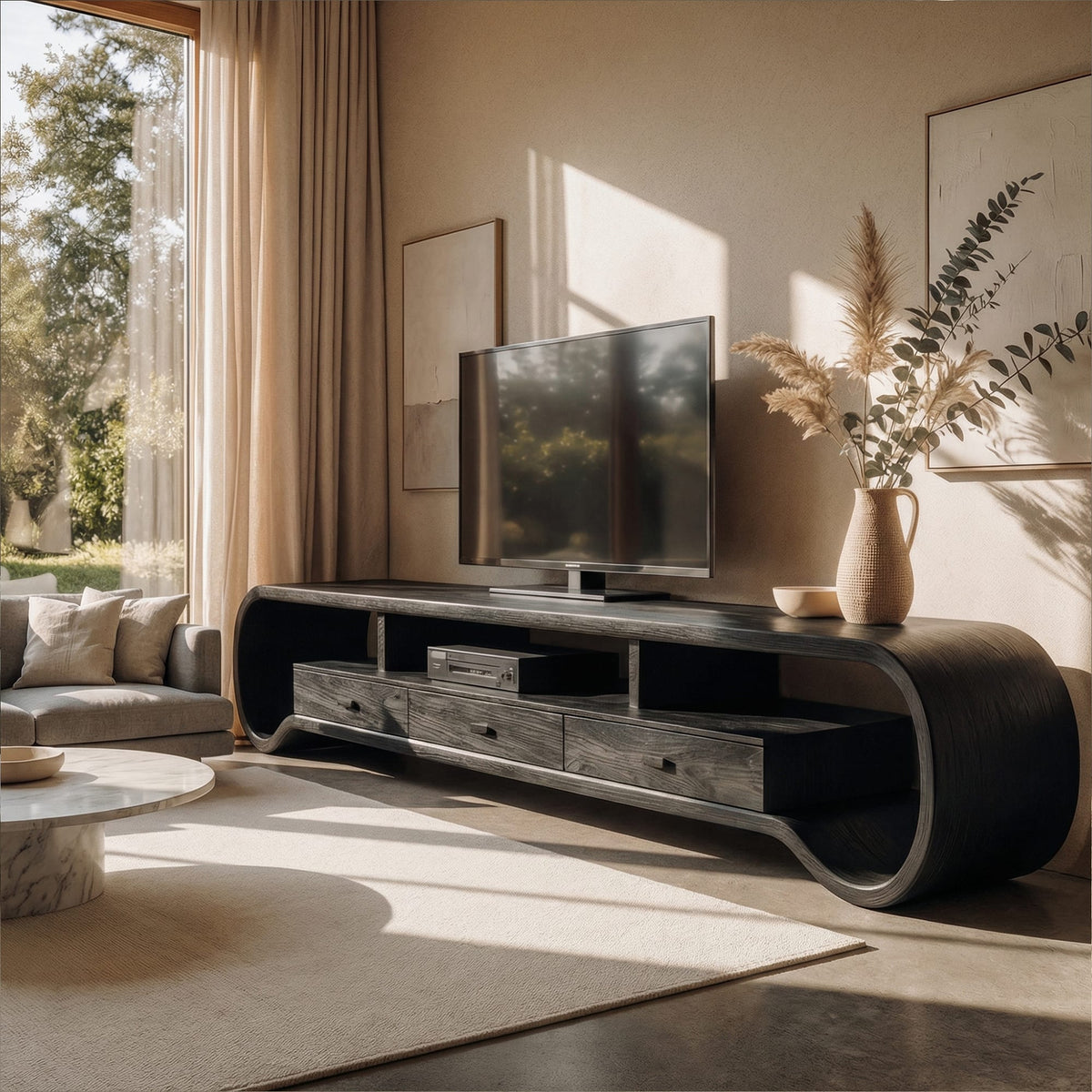 Curved Solid Entertainment TV Cabinet