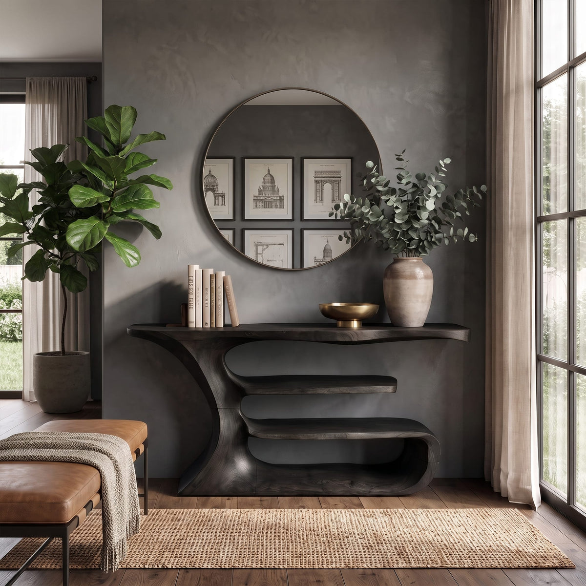 Sculptural Solid Artistic Console Table