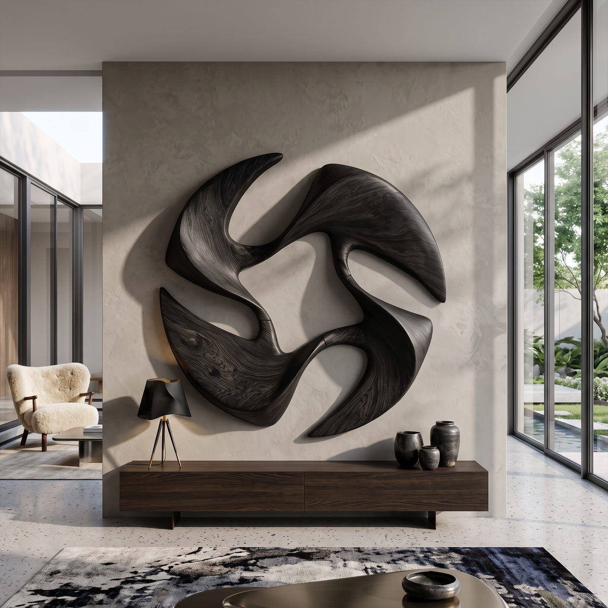 Mid Century Abstract Wall Art, solid wood, built to order, Black finish