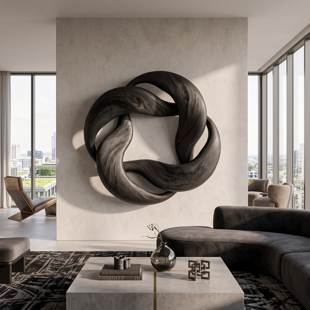 Abstract Circular Loop Wall Art, solid wood, built to order, Black finish