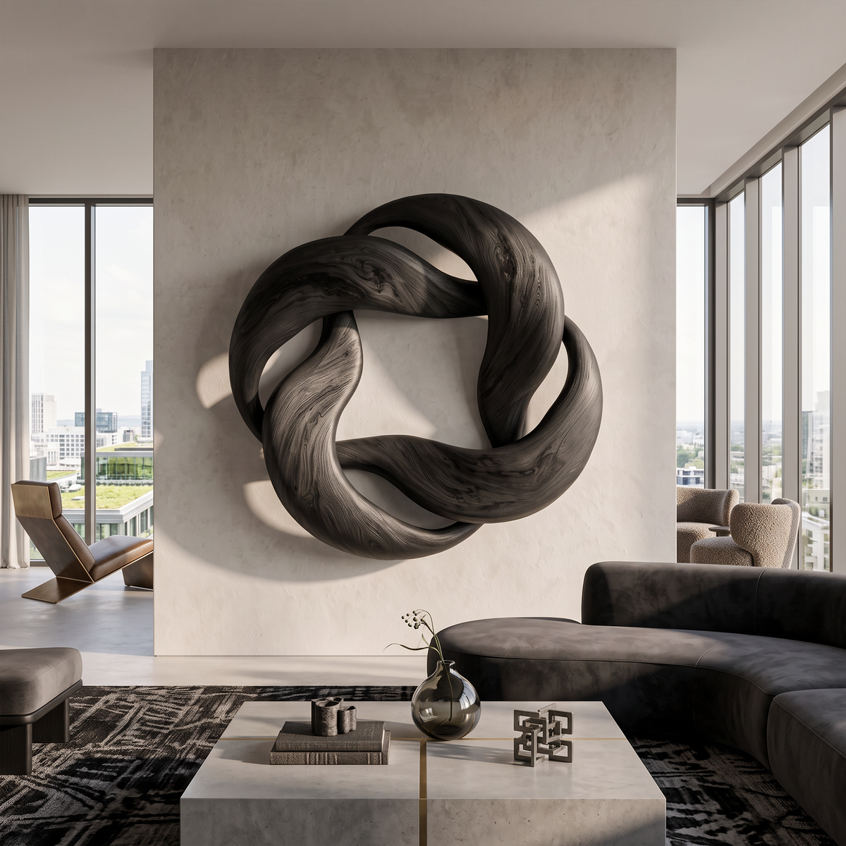 Abstract Circular Loop Wall Art, solid wood, built to order, Black finish