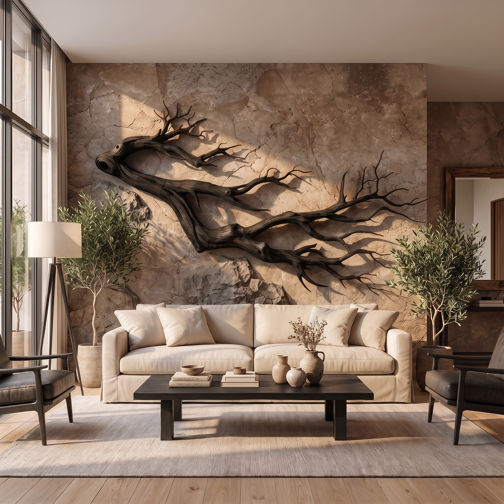 Freeform Wood Branch Wall Art Sculptural Interior Decor, solid wood, built to order, Black finish