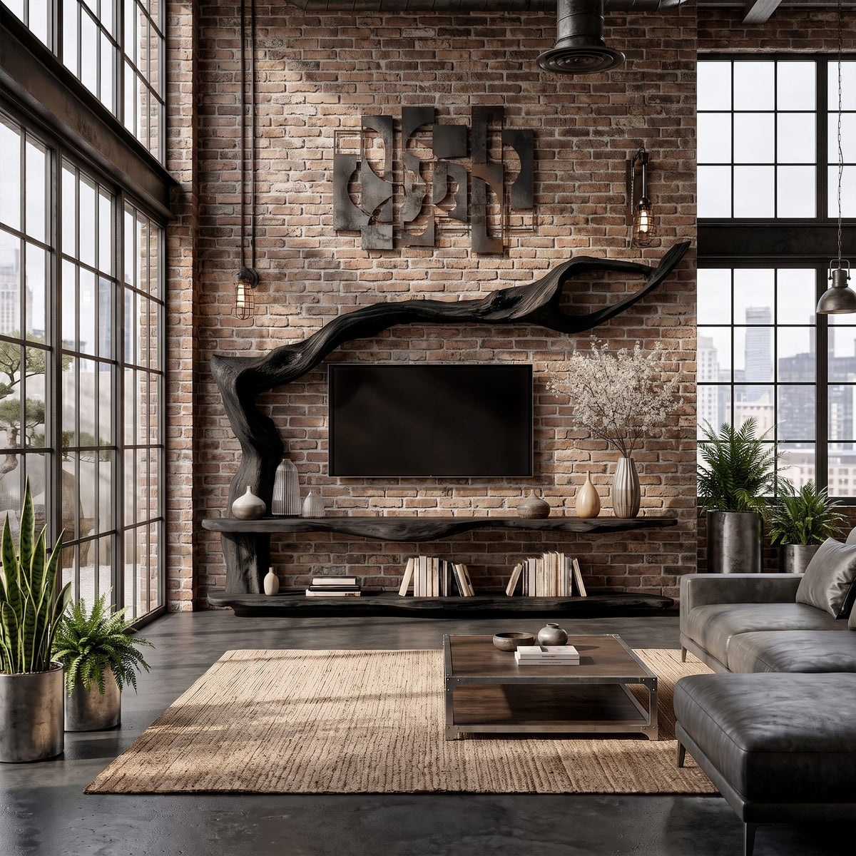Contemporary TV Cabinet with Sculptural Tree Inspired Base, solid wood, built to order
