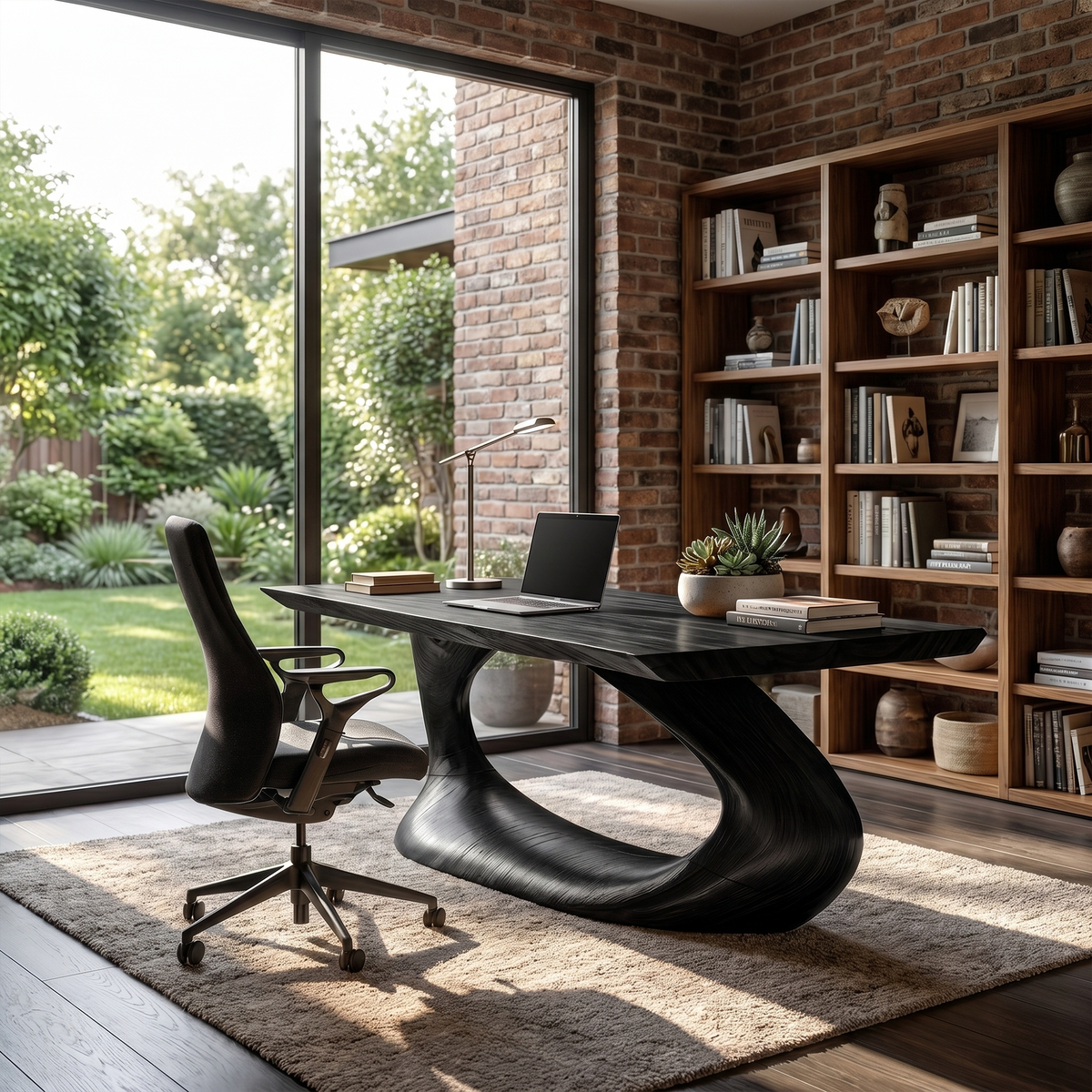 Curved Base Desk, Black finish