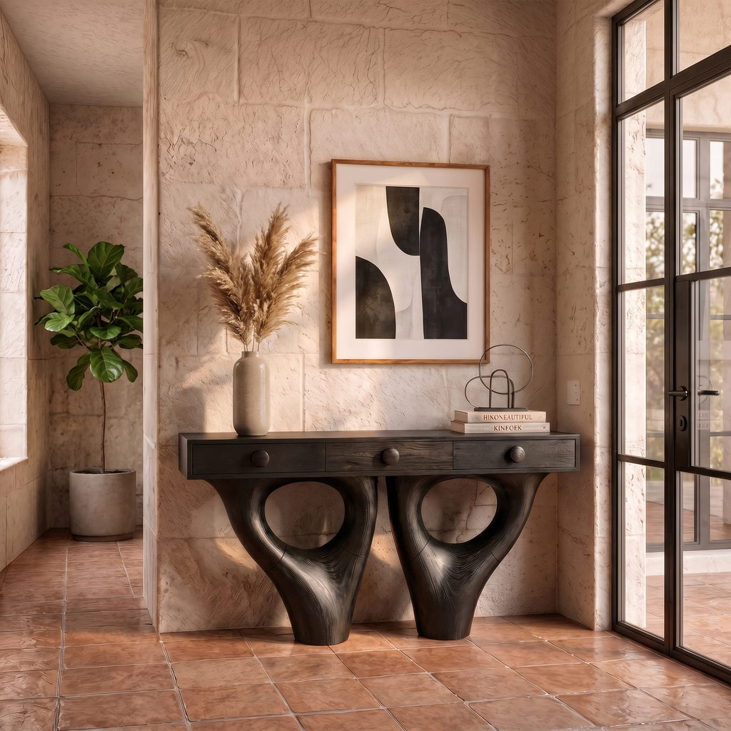 Sculptural Double Solid Console Table