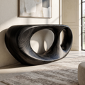 Console Table Organic Double Loop Design, solid wood, built to order, Black finish