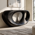 Console Table Organic Double Loop Design, solid wood, built to order, Black finish
